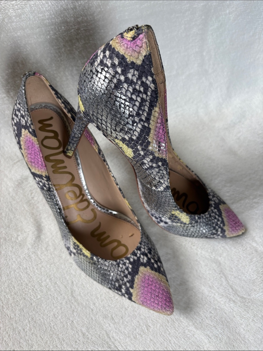 Sam Edelman Snake-Print Pointed-Toe Stiletto Pumps in Black, Pink & Yellow